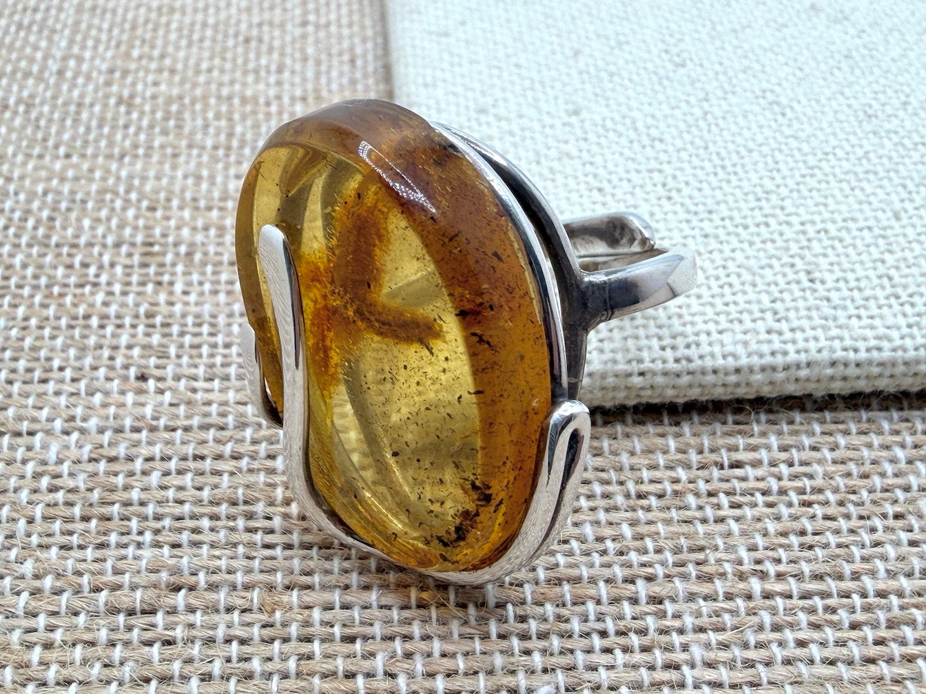 Sterling Silver & Genuine Baltic Amber Statement Ring