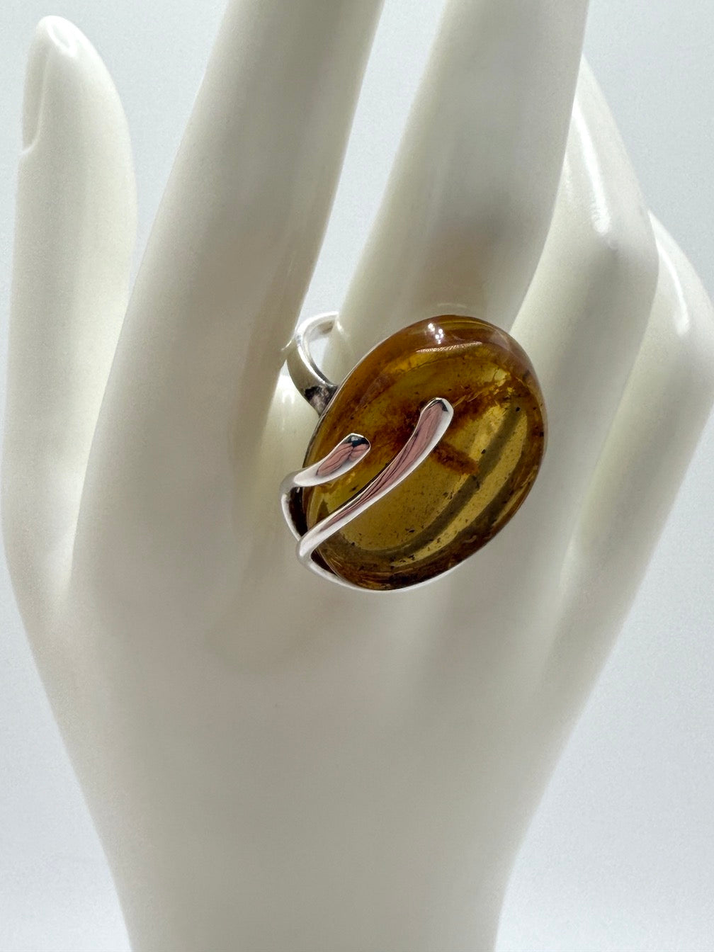 Sterling Silver & Genuine Baltic Amber Statement Ring