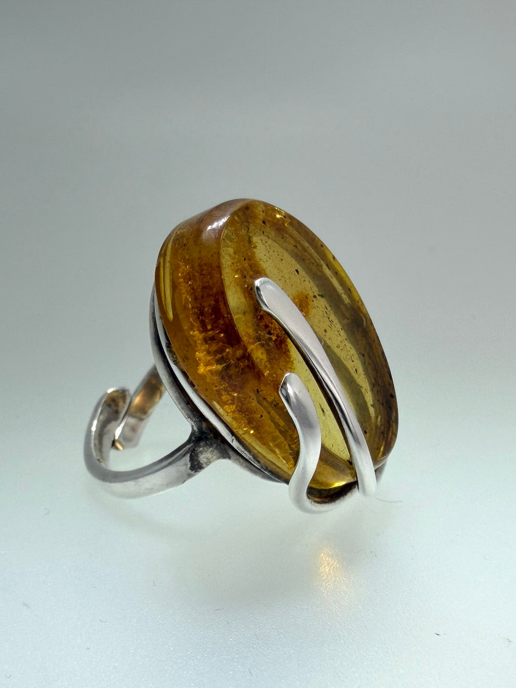 Sterling Silver & Genuine Baltic Amber Statement Ring