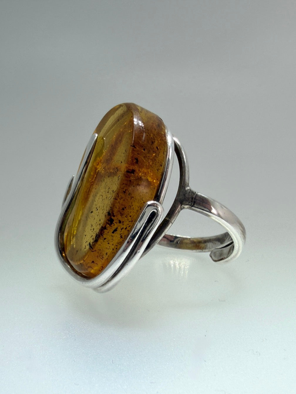 Sterling Silver & Genuine Baltic Amber Statement Ring