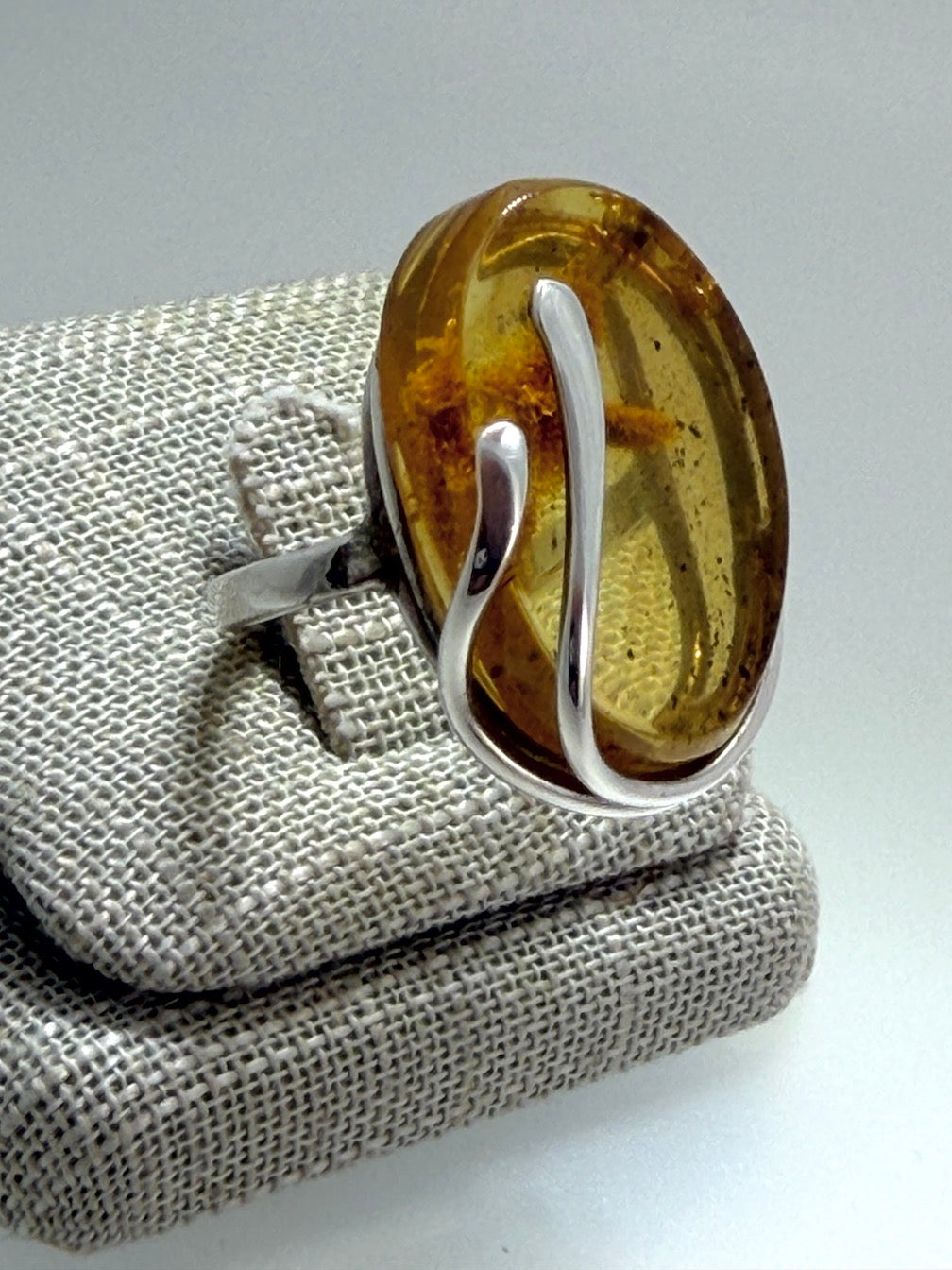 Sterling Silver & Genuine Baltic Amber Statement Ring