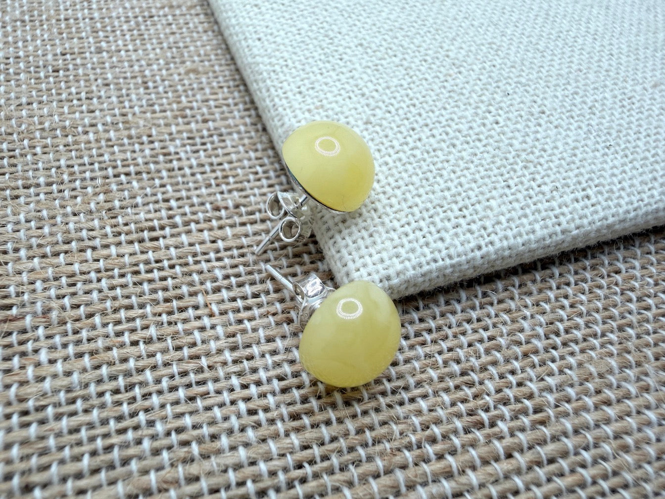 Sterling Silver & Genuine Baltic Amber Stud Earrings • 10mm Butterscotch Amber • Everyday Classic