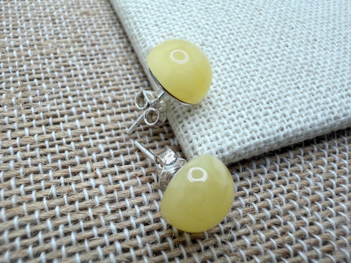 Sterling Silver & Genuine Baltic Amber Stud Earrings • 10mm Butterscotch Amber • Everyday Classic