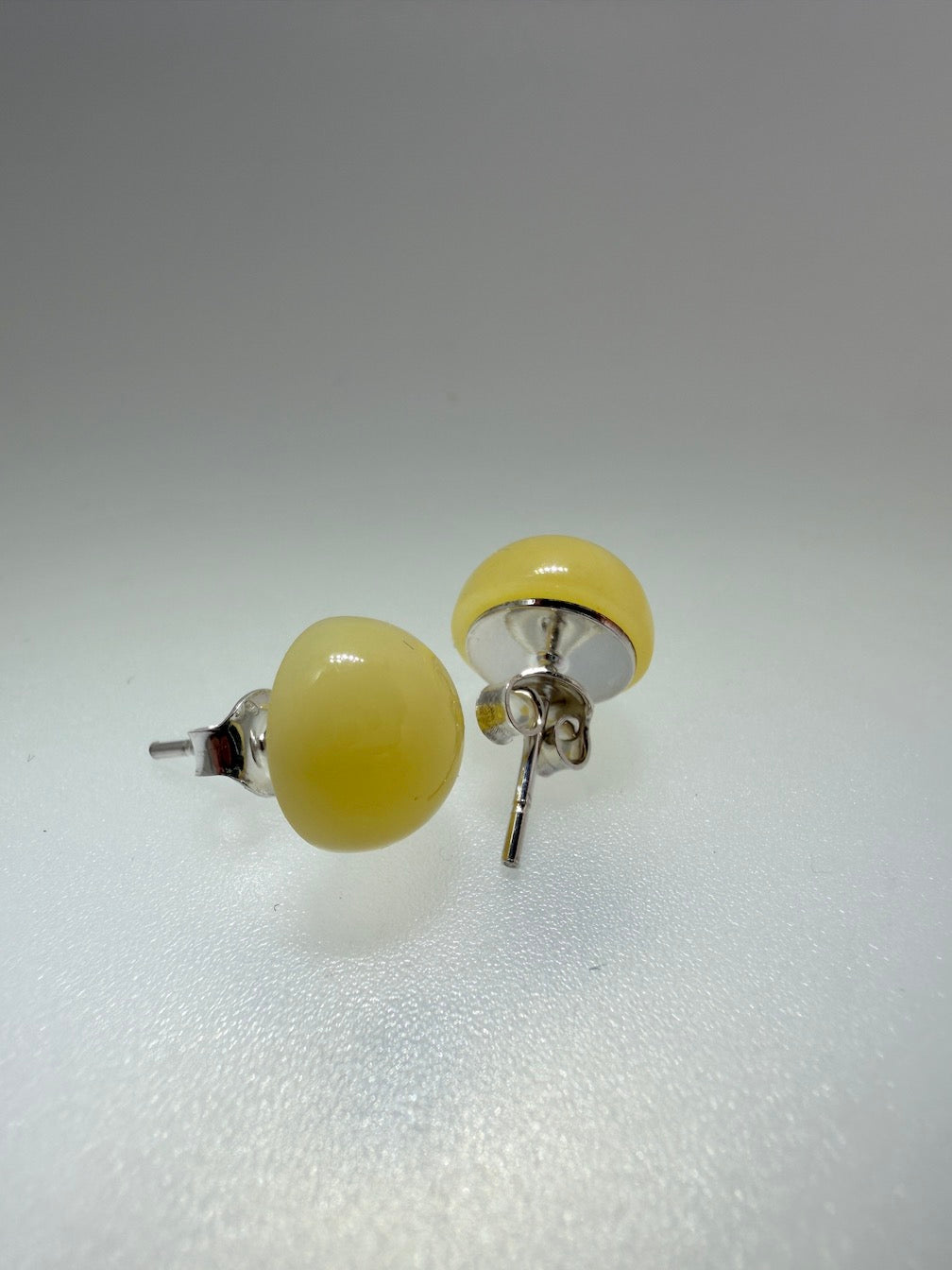 Sterling Silver & Genuine Baltic Amber Stud Earrings • 10mm Butterscotch Amber • Everyday Classic