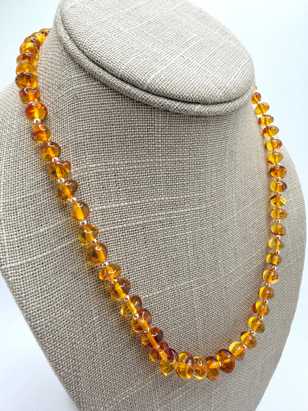 Sterling Silver & Honey Baltic Amber Bead Necklace – Graduated Amber Everyday Necklace