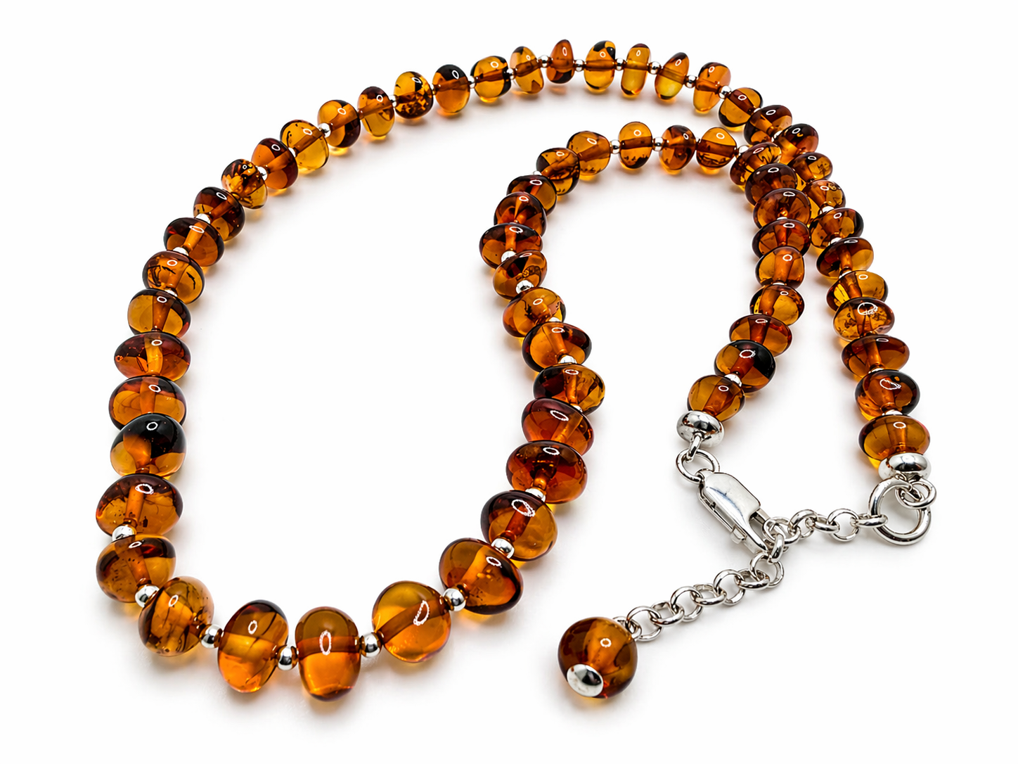 Sterling Silver & Honey Baltic Amber Bead Necklace – Graduated Amber Everyday Necklace