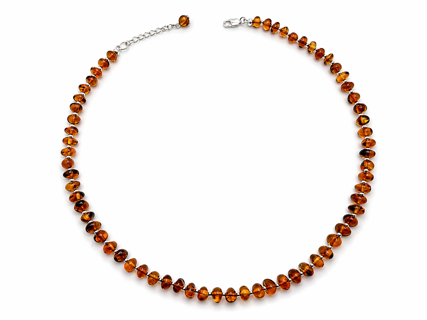 Sterling Silver & Honey Baltic Amber Bead Necklace – Graduated Amber Everyday Necklace