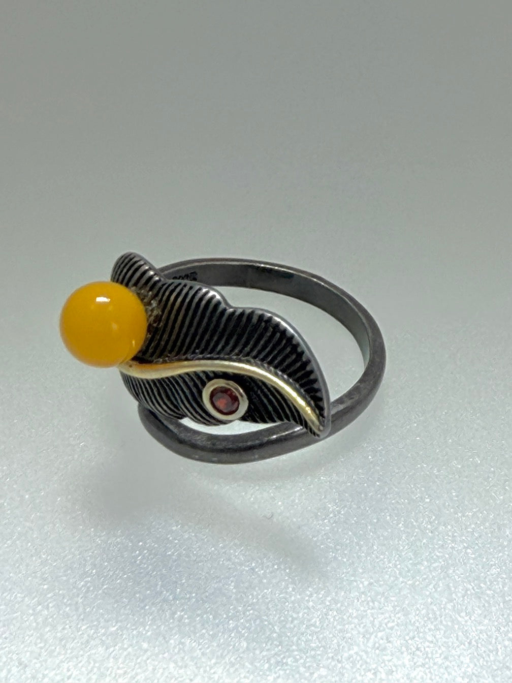 Two-Tone Sterling Silver & Butterscotch Baltic Amber Rings • Organic & Leaf Designs • Adjustable Open Shank