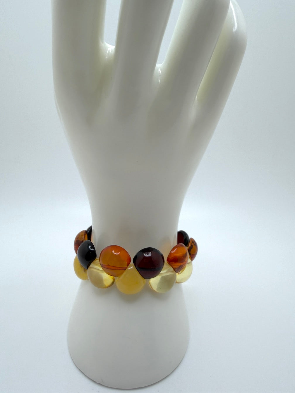 Two Row Multicolor Baltic Amber Stretch Bracelet – Perfectly Polished Teardrop Stones – Lemon, Cherry, Butterscotch & Honey