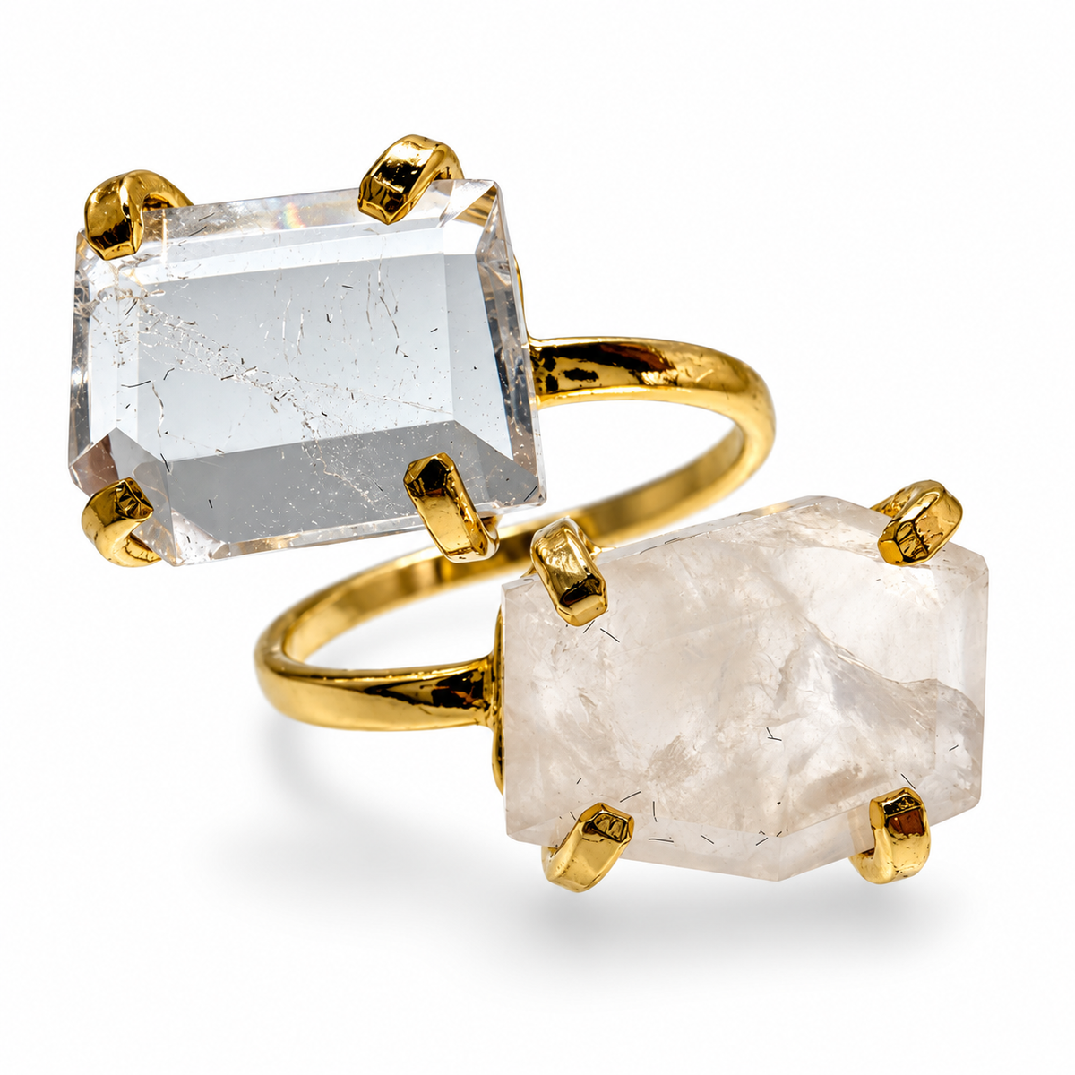 Two Stone Gemstone Ring, Amethyst Citrine Druzy Rose Quartz Ring