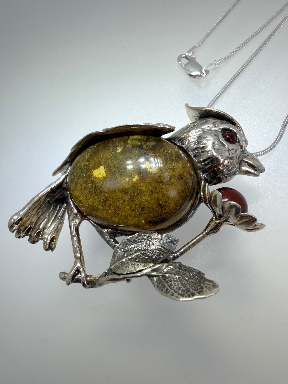 Unique Baltic Amber Sterling Silver Bird Pendant or Brooch