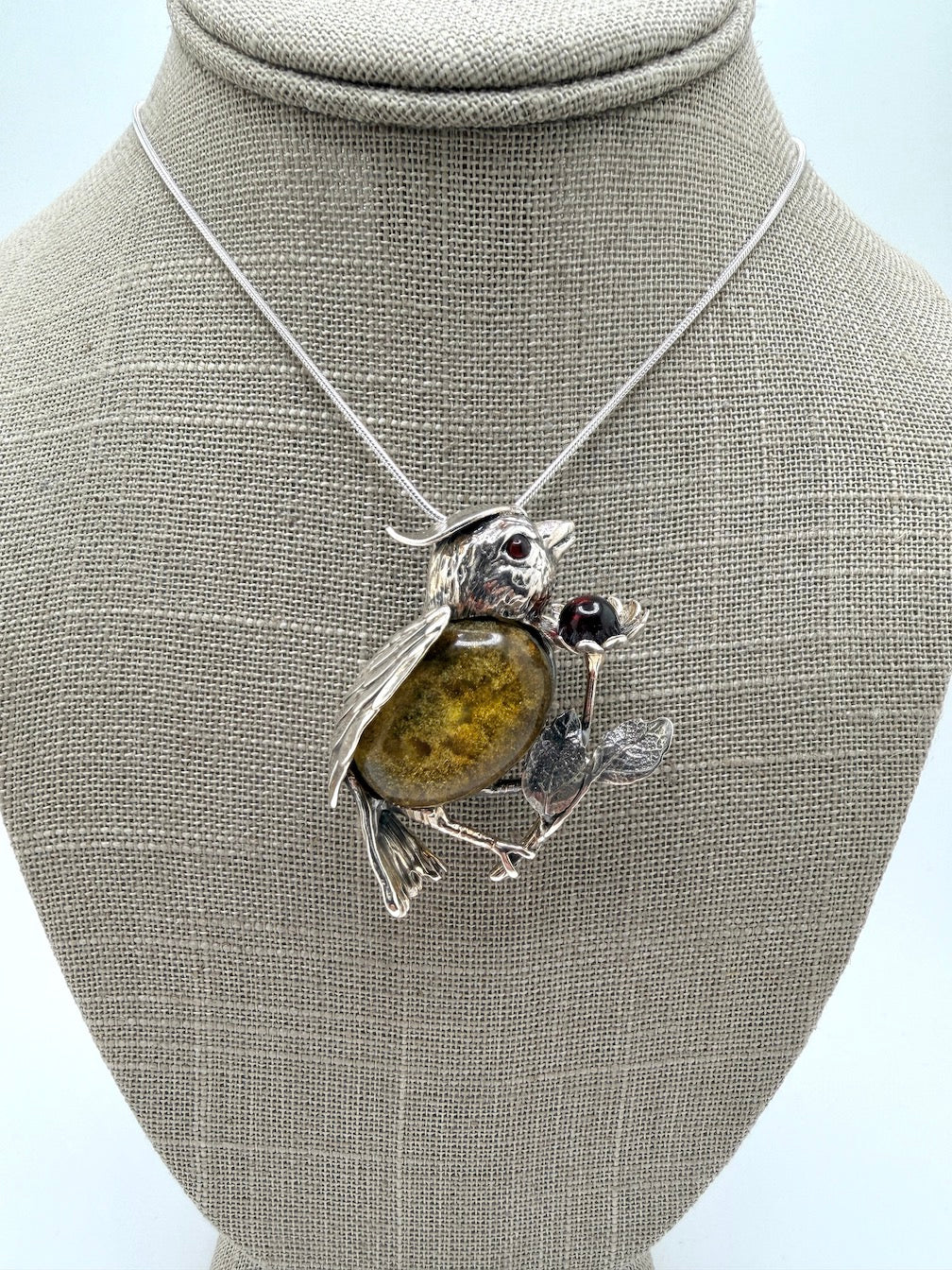 Unique Baltic Amber Sterling Silver Bird Pendant or Brooch