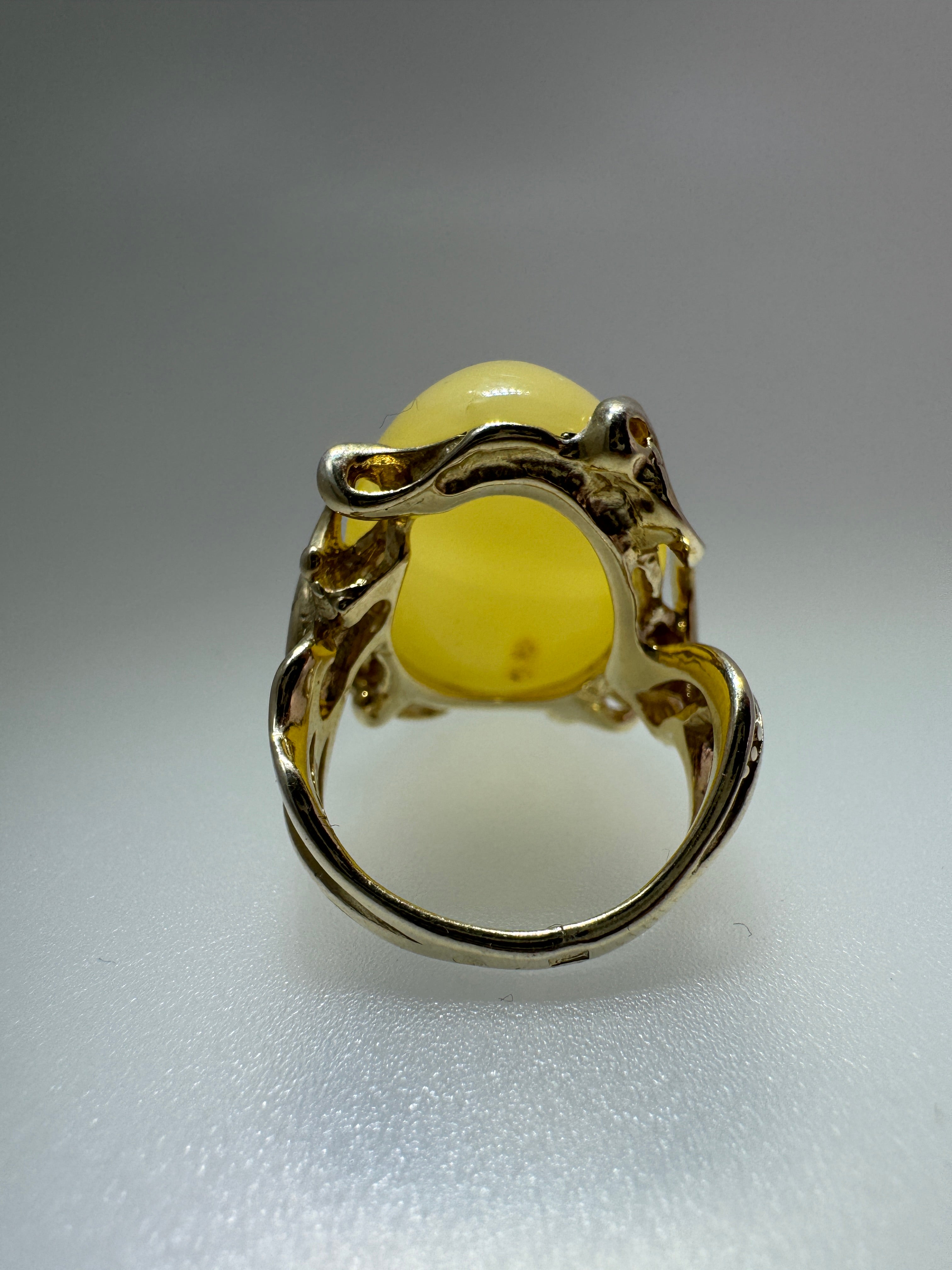 Unique Filigree Twist Ring with Genuine Butterscotch Baltic Amber 