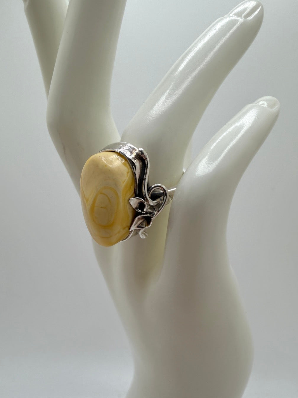 Unique Floral Leaf Ring with Genuine Rare Butterscotch Baltic Amber