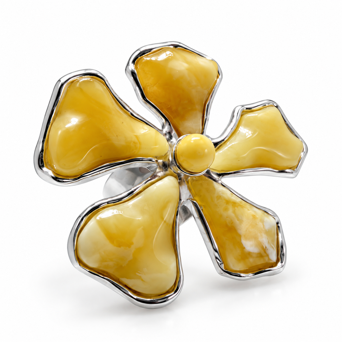 Rare White & Butterscotch Baltic Amber Five-Petal Flower Jewelry Set