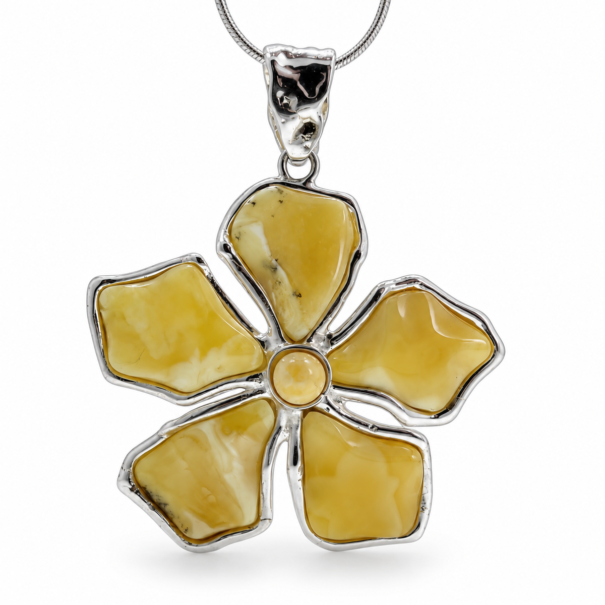 Rare White & Butterscotch Baltic Amber Five-Petal Flower Jewelry Set