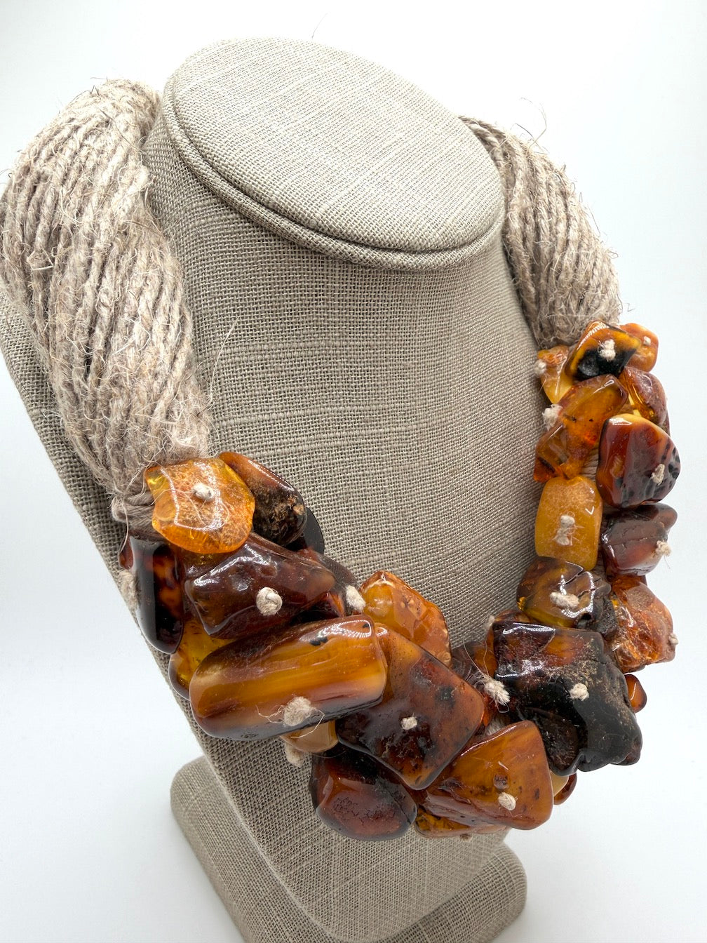 One-of-a-Kind Museum Quality Wool Fiber and Butterscotch Amber Necklace