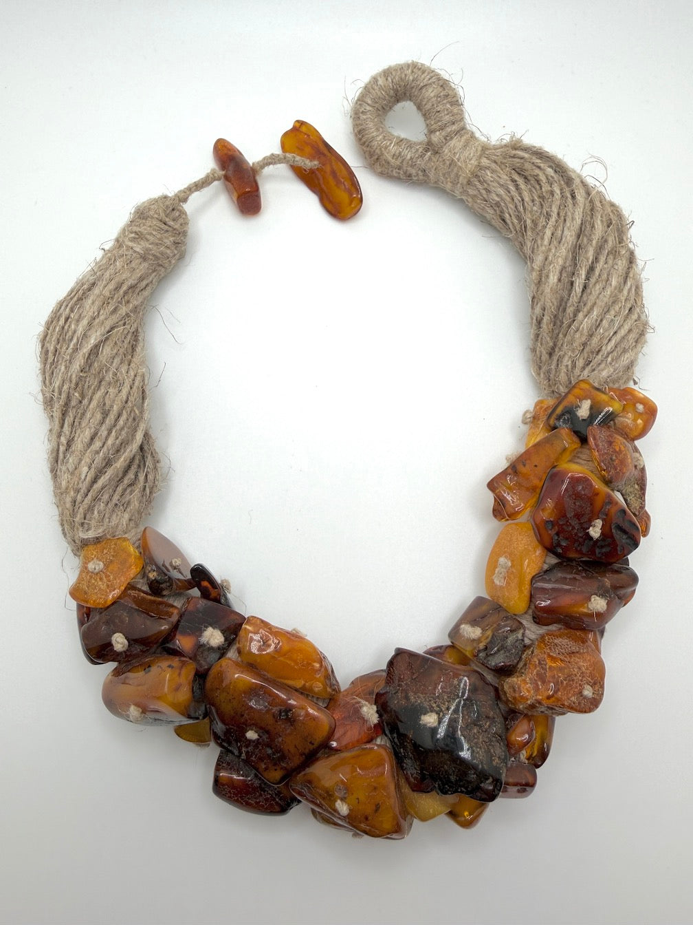 One-of-a-Kind Museum Quality Wool Fiber and Butterscotch Amber Necklace