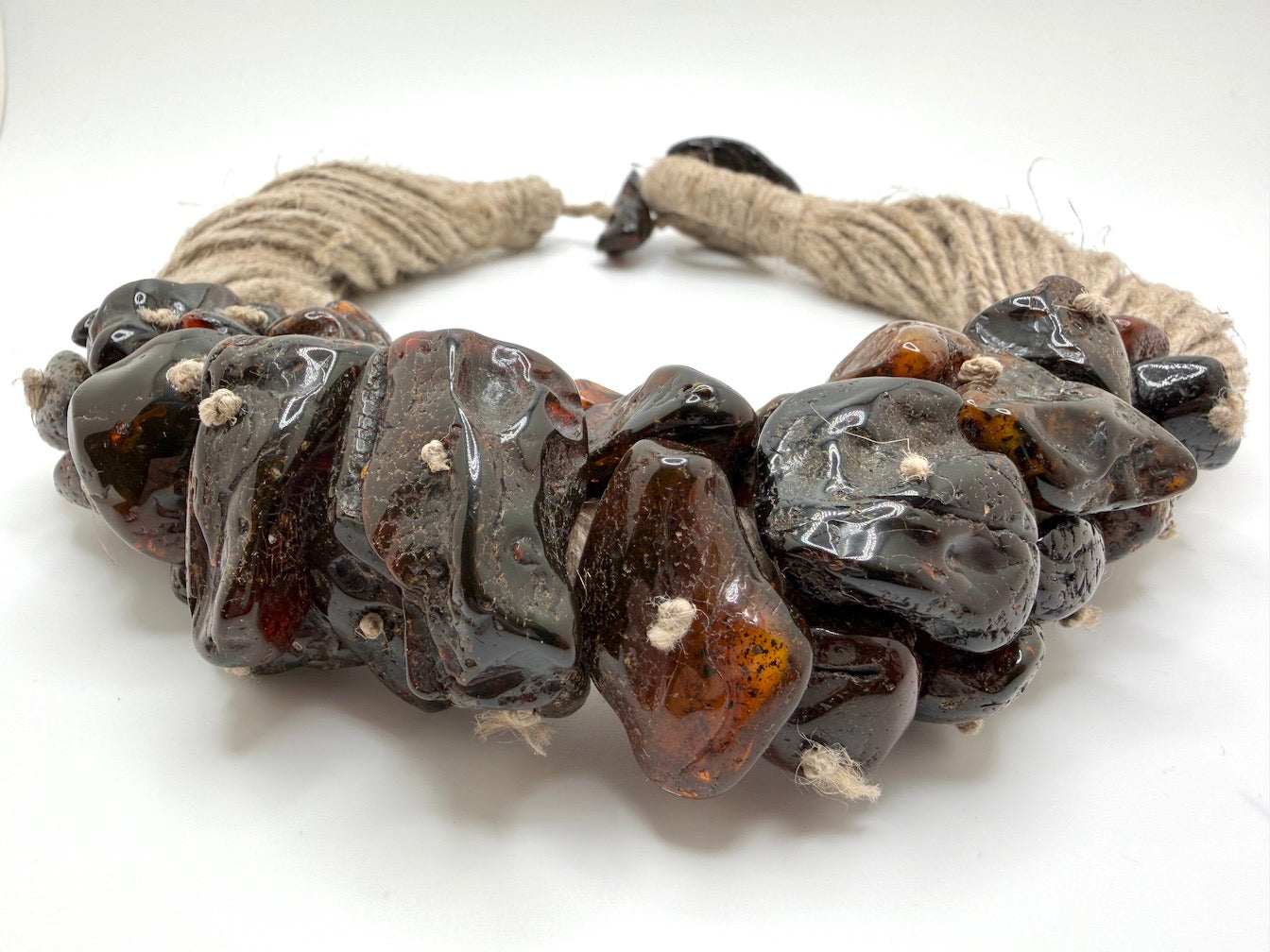 One-of-a-Kind Museum Quality Wool Fiber and Cherry Amber Necklace