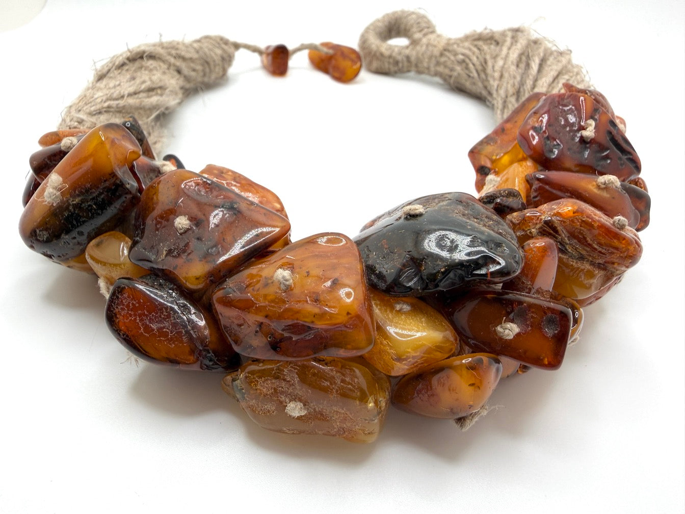 One-of-a-Kind Museum Quality Wool Fiber and Butterscotch Amber Necklace