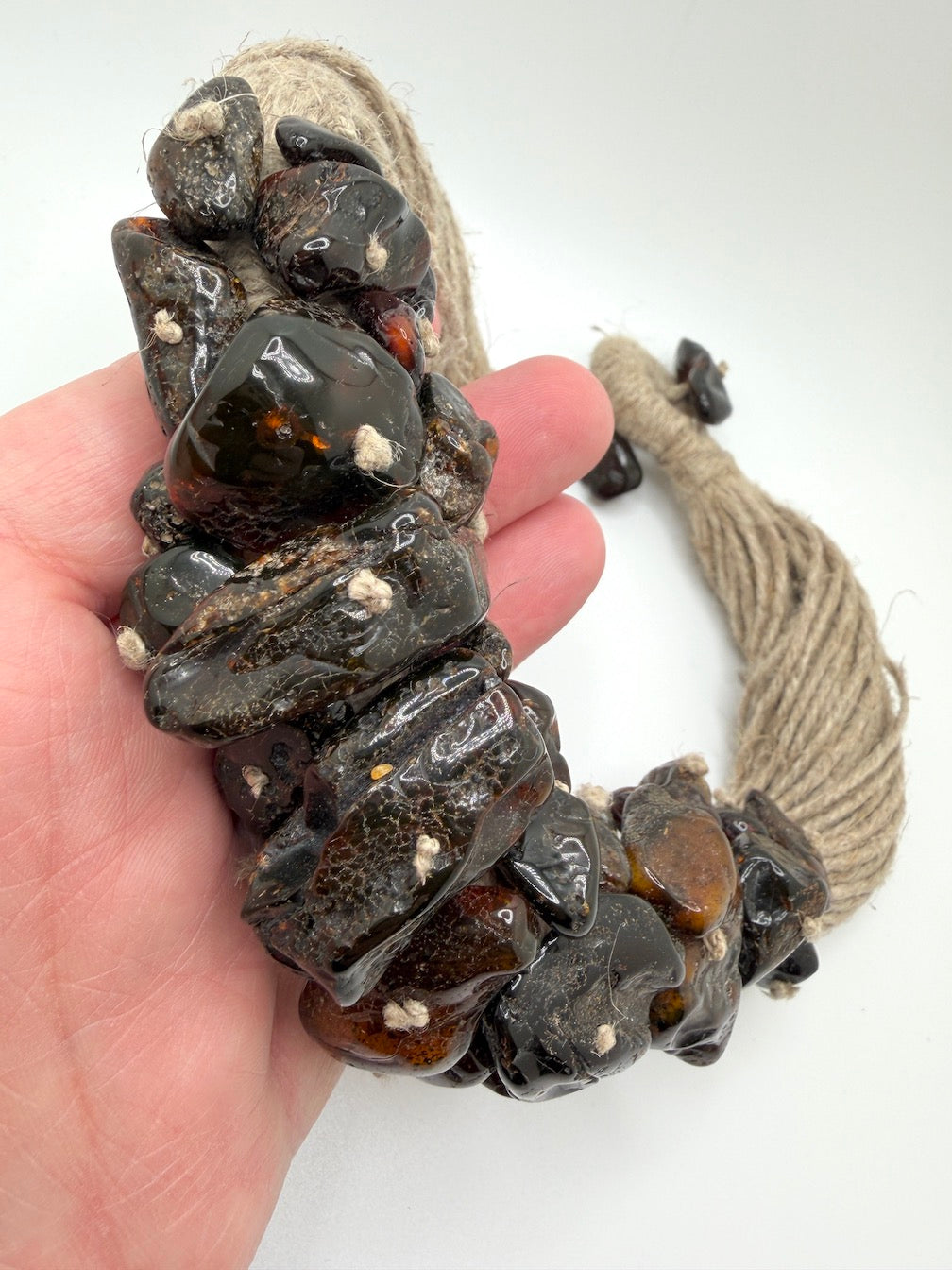One-of-a-Kind Museum Quality Wool Fiber and Cherry Amber Necklace