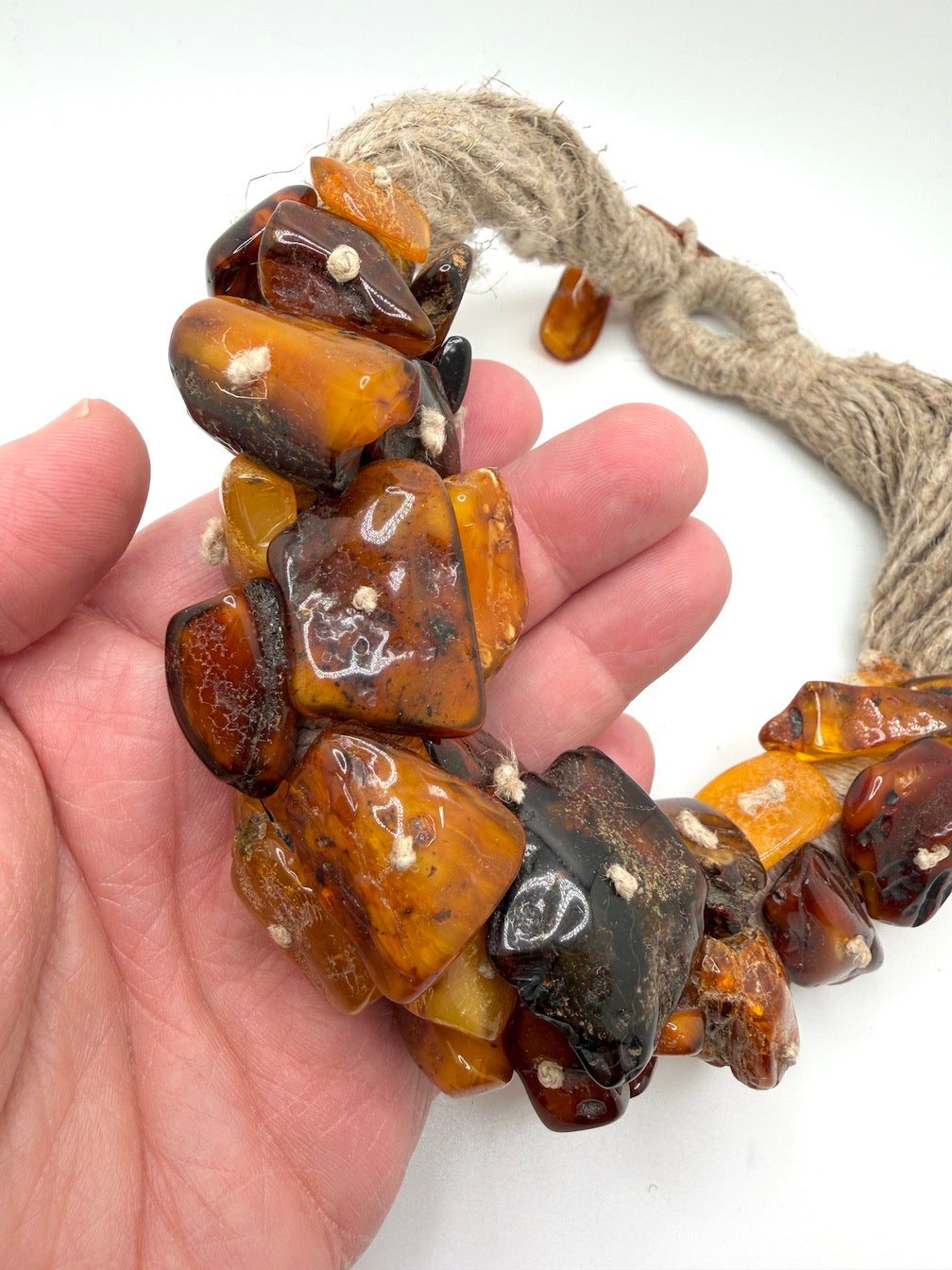 One-of-a-Kind Museum Quality Wool Fiber and Butterscotch Amber Necklace