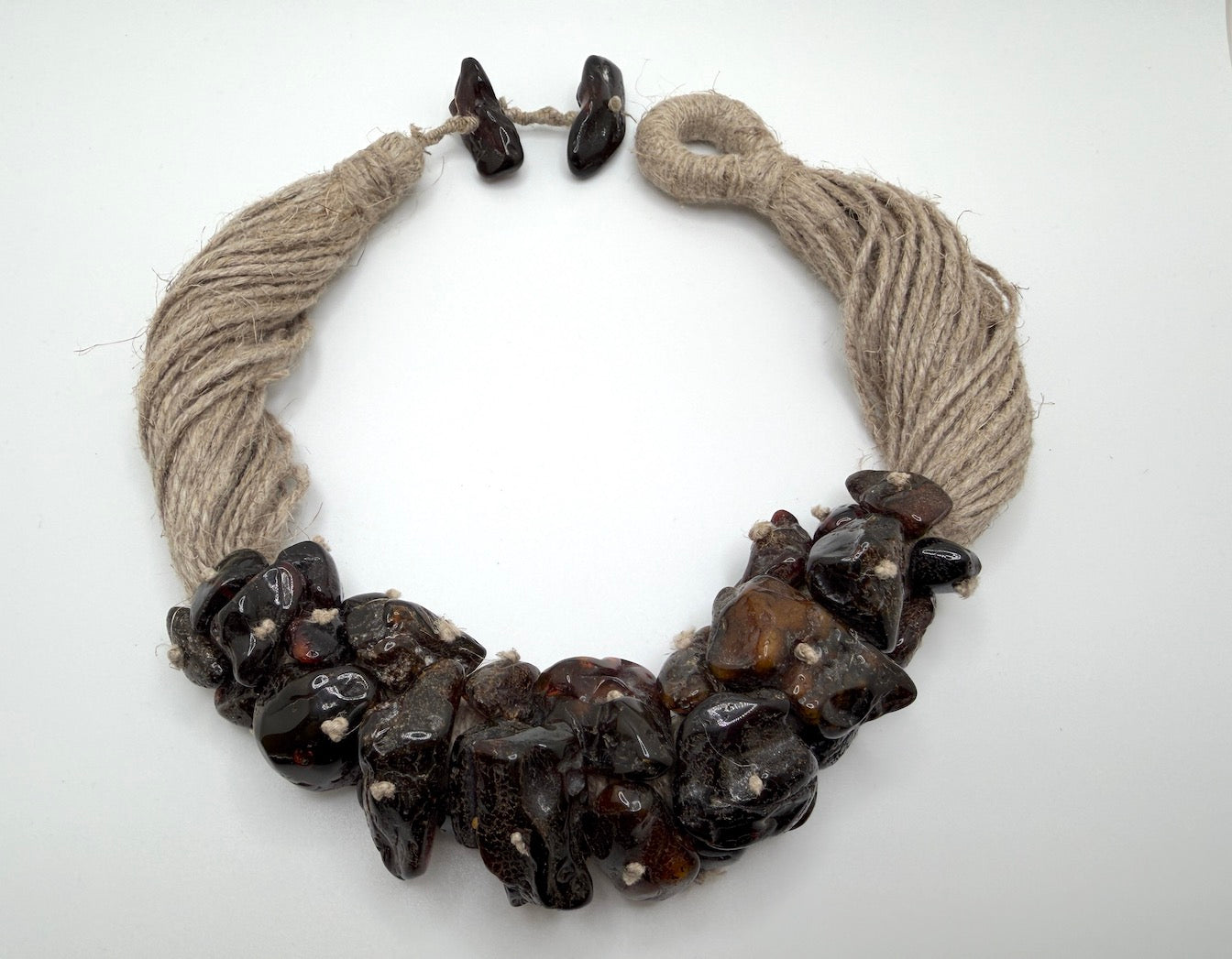 One-of-a-Kind Museum Quality Wool Fiber and Cherry Amber Necklace