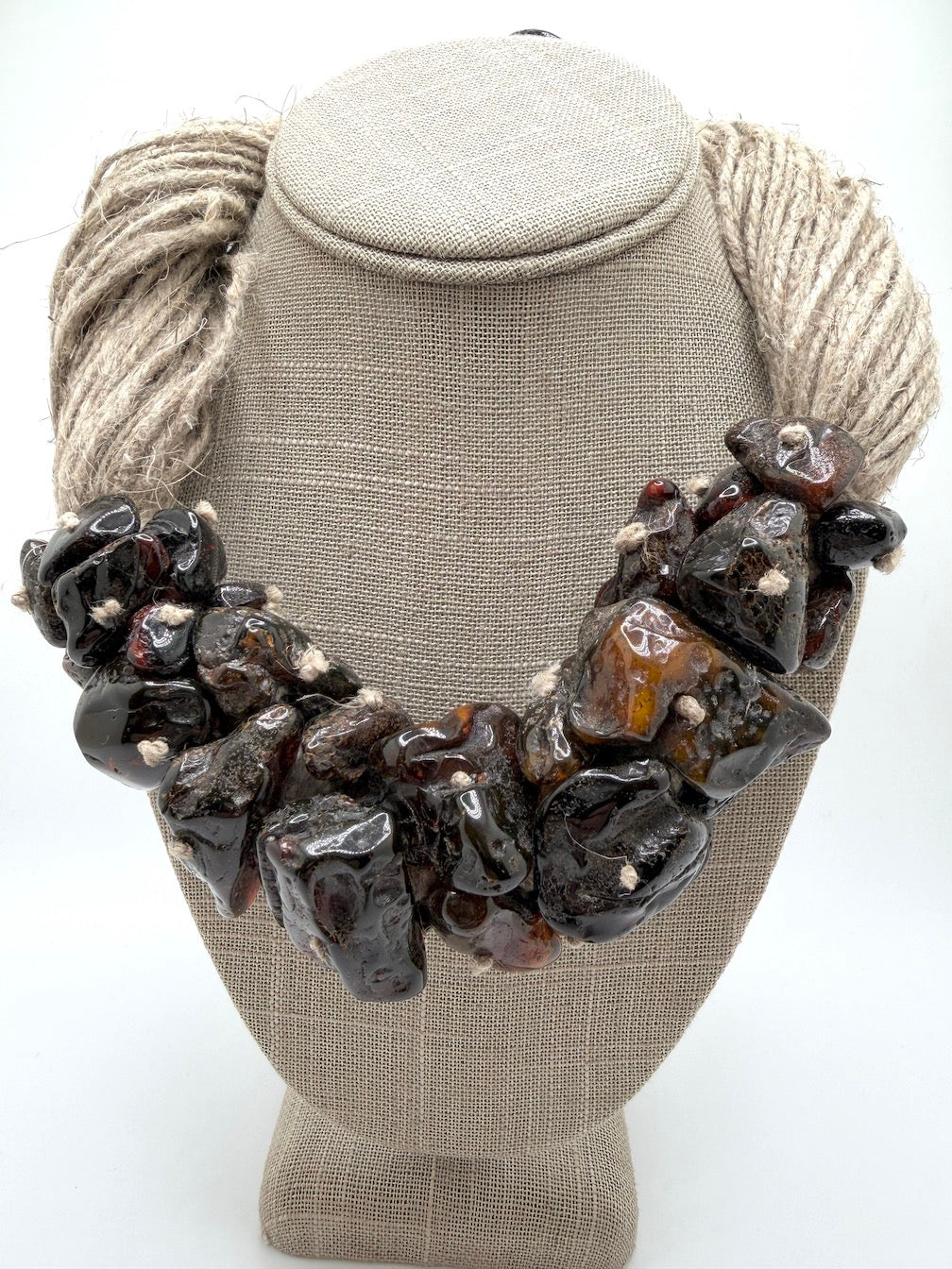 One-of-a-Kind Museum Quality Wool Fiber and Cherry Amber Necklace