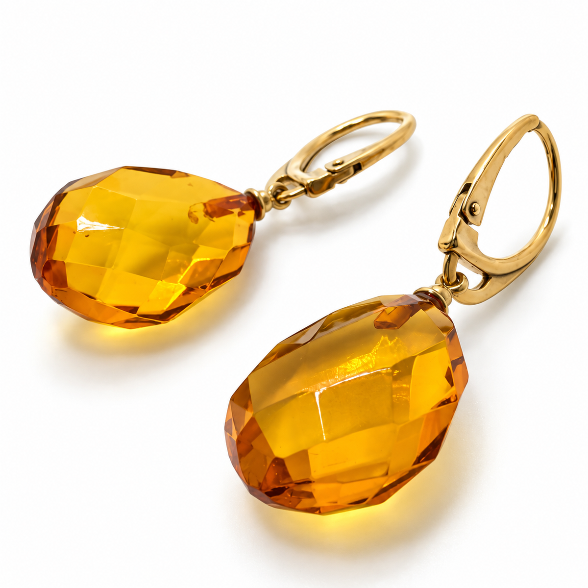 Genuine Baltic Amber Earrings Honey Faceted Teardrop Gold Plated Lever Back Earrings Handmade in Lithuania Amber Drop Earrings