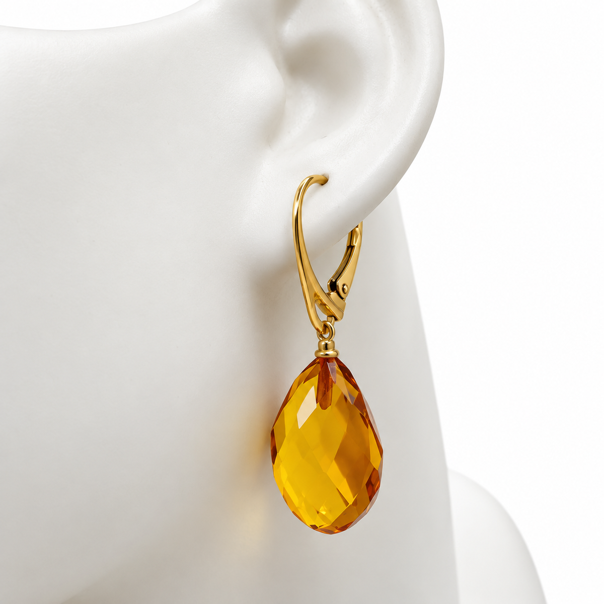 Genuine Baltic Amber Earrings Honey Faceted Teardrop Gold Plated Lever Back Earrings Handmade in Lithuania Amber Drop Earrings