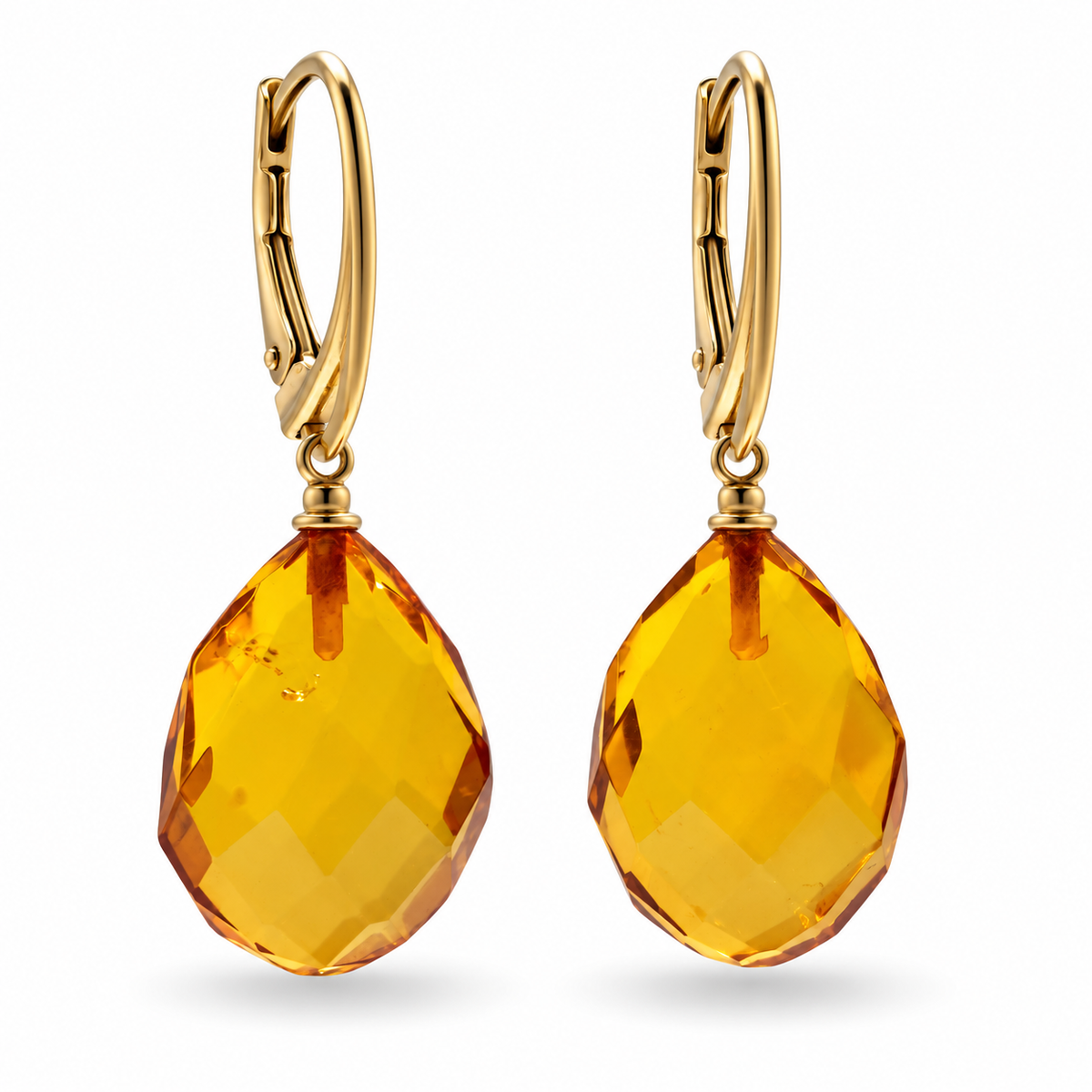 Genuine Baltic Amber Earrings Honey Faceted Teardrop Gold Plated Lever Back Earrings Handmade in Lithuania Amber Drop Earrings