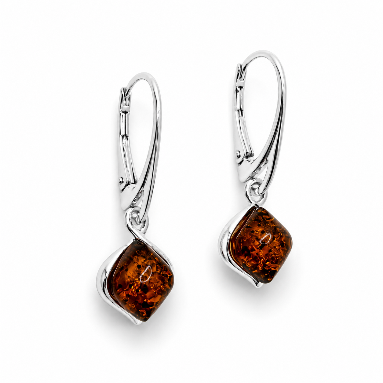 Genuine Baltic Amber Drop Lever Back Earrings 