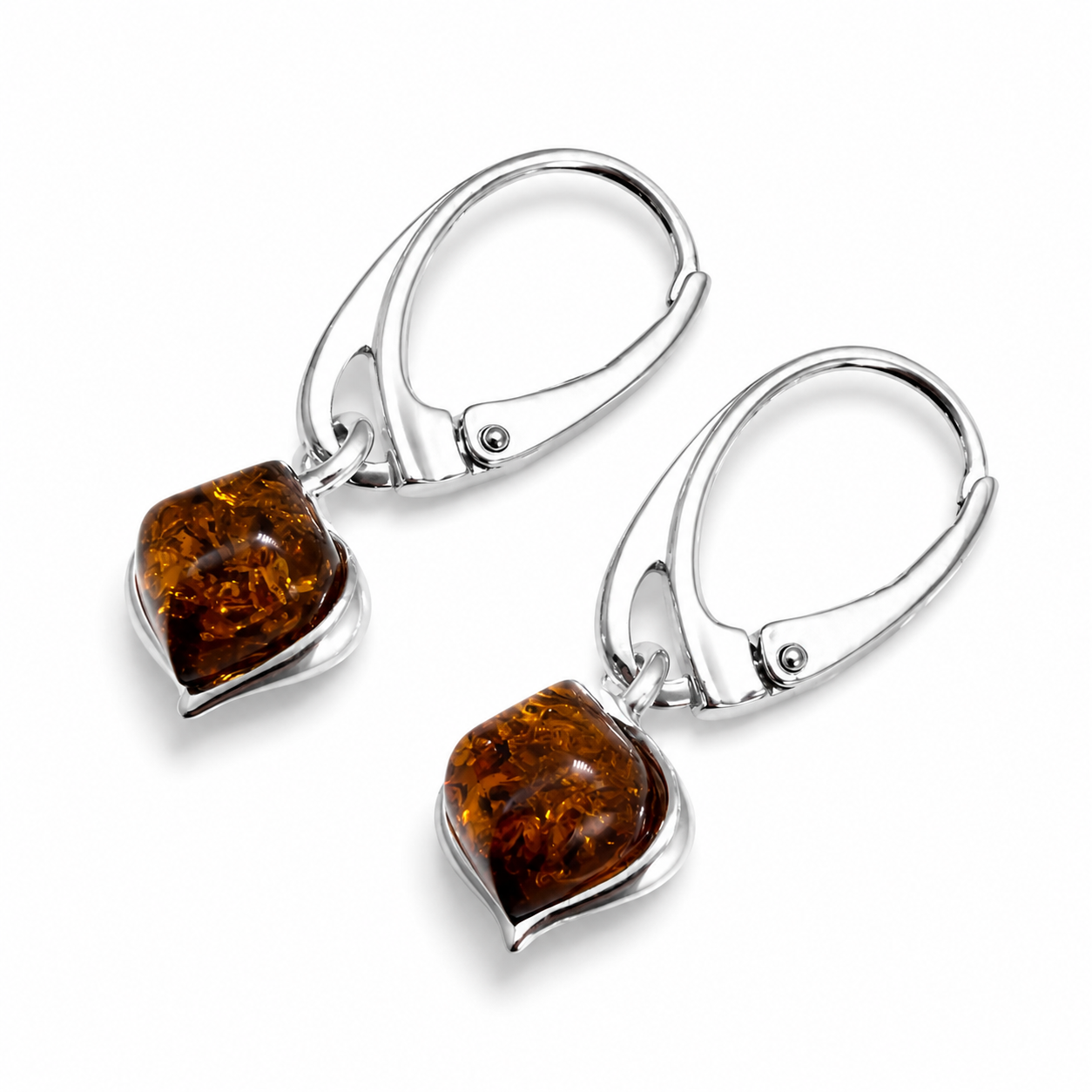Genuine Baltic Amber Drop Lever Back Earrings 