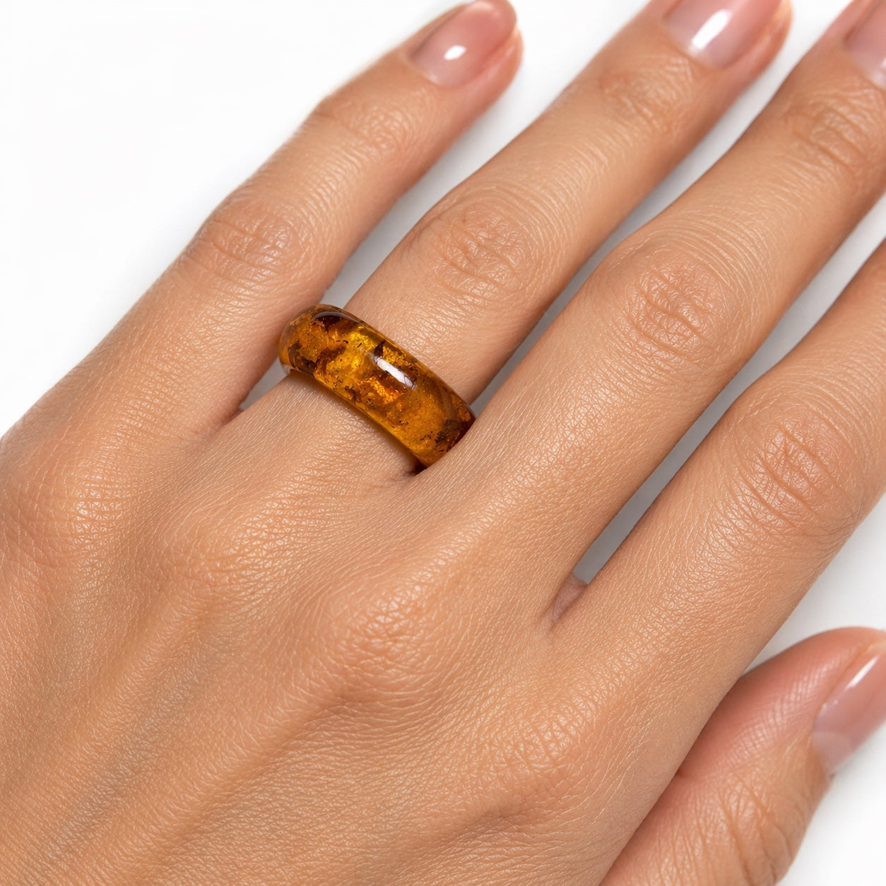 Genuine Baltic Amber Ring – Solid Amber Band Ring – Unisex Amber Ring – Lightweight Natural Jewelry 
