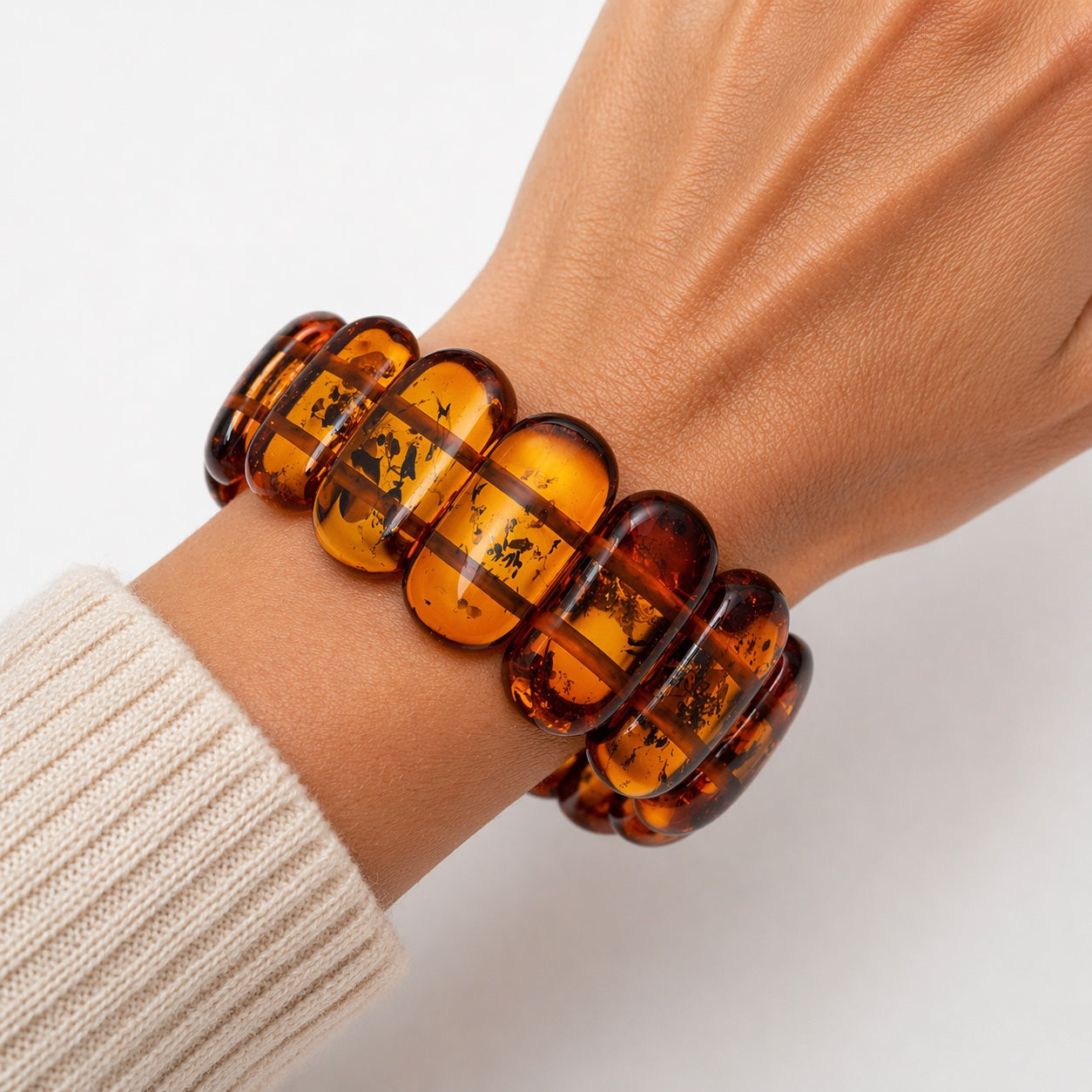 Honey Cognac Baltic Amber stretch statement bracelet