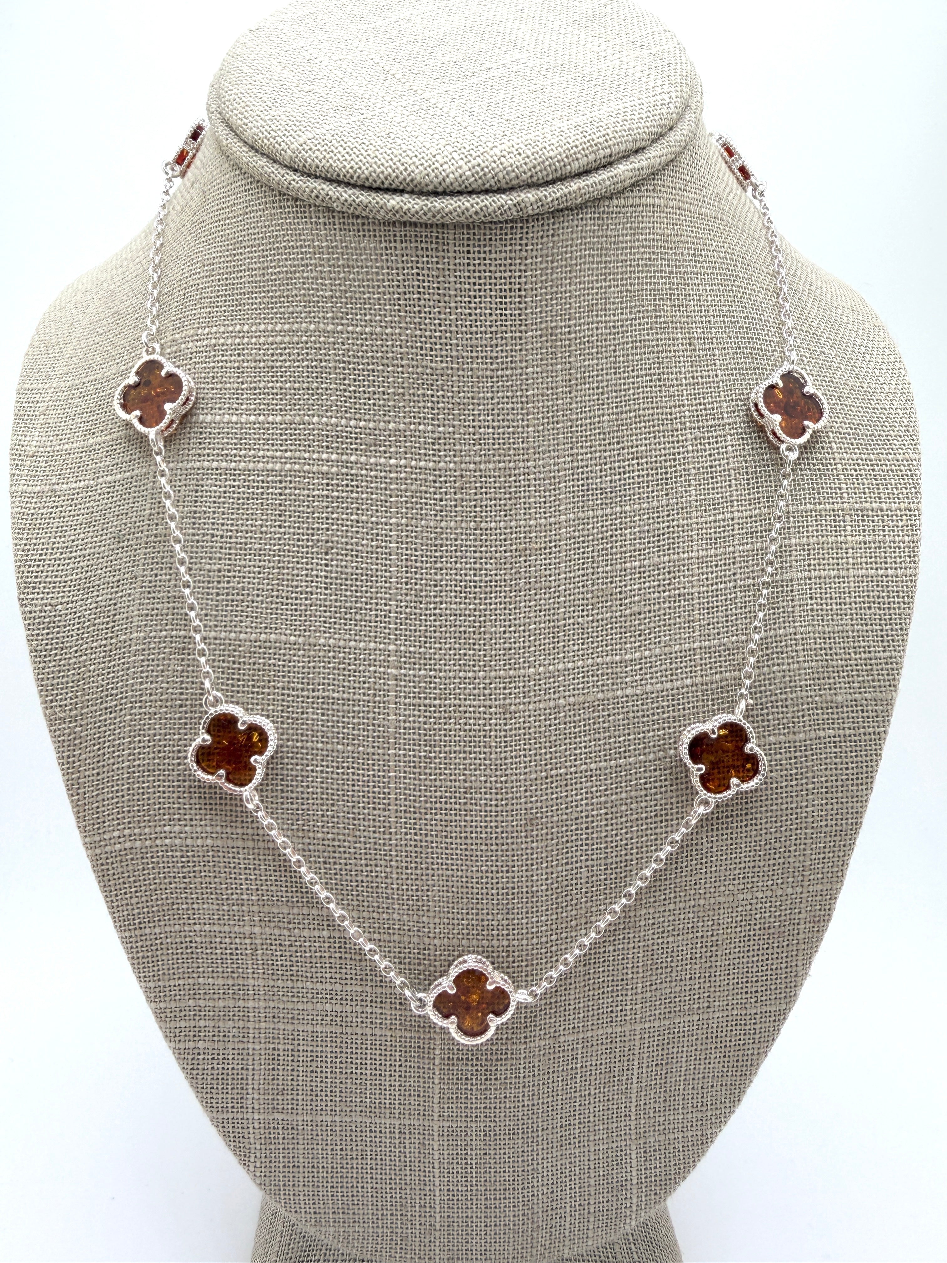Amber clover necklace in sterling silver