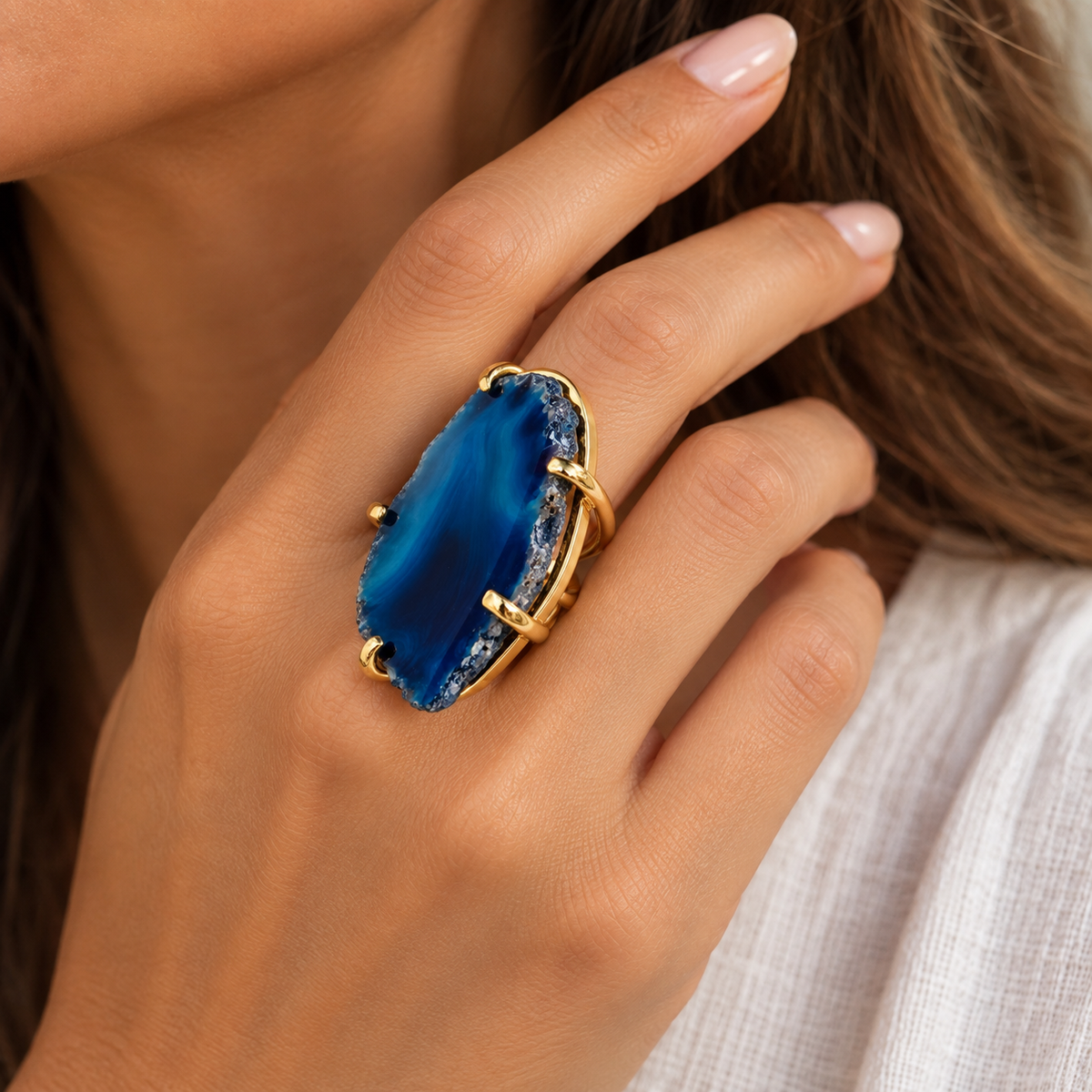 Genuine Druzy Gemstone Ring, One of a Kind Brazilian Agate Ring,