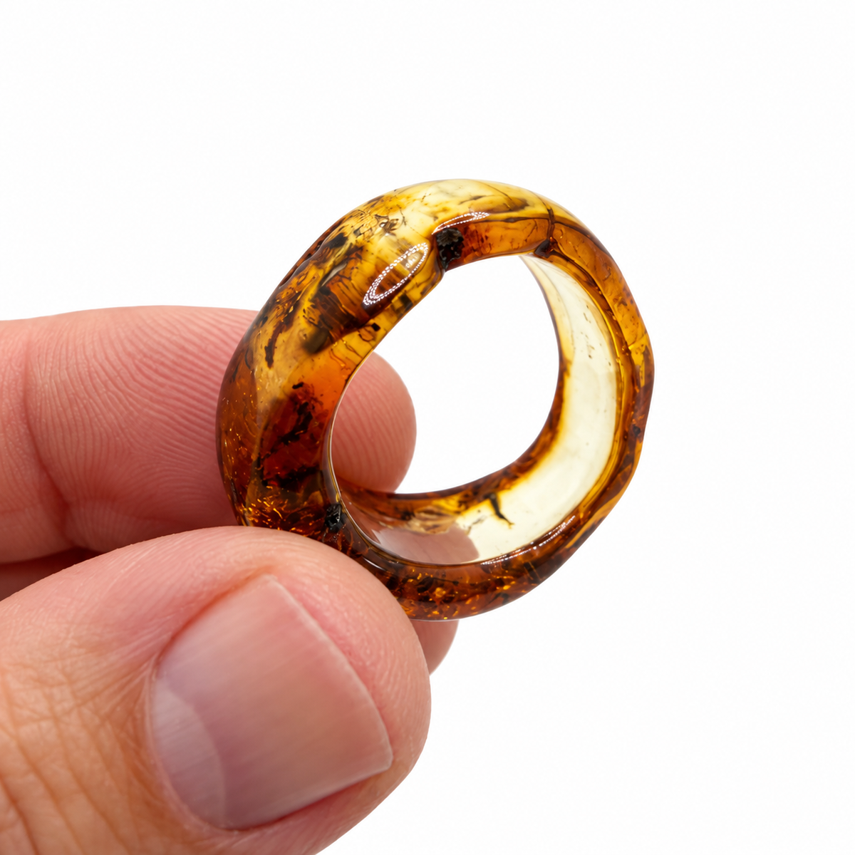 Rare Solid Baltic Amber Band Ring – Men’s Unisex Genuine Amber Ring – One of a Kind Natural Amber – Sizes 9, 10, 11, 12
