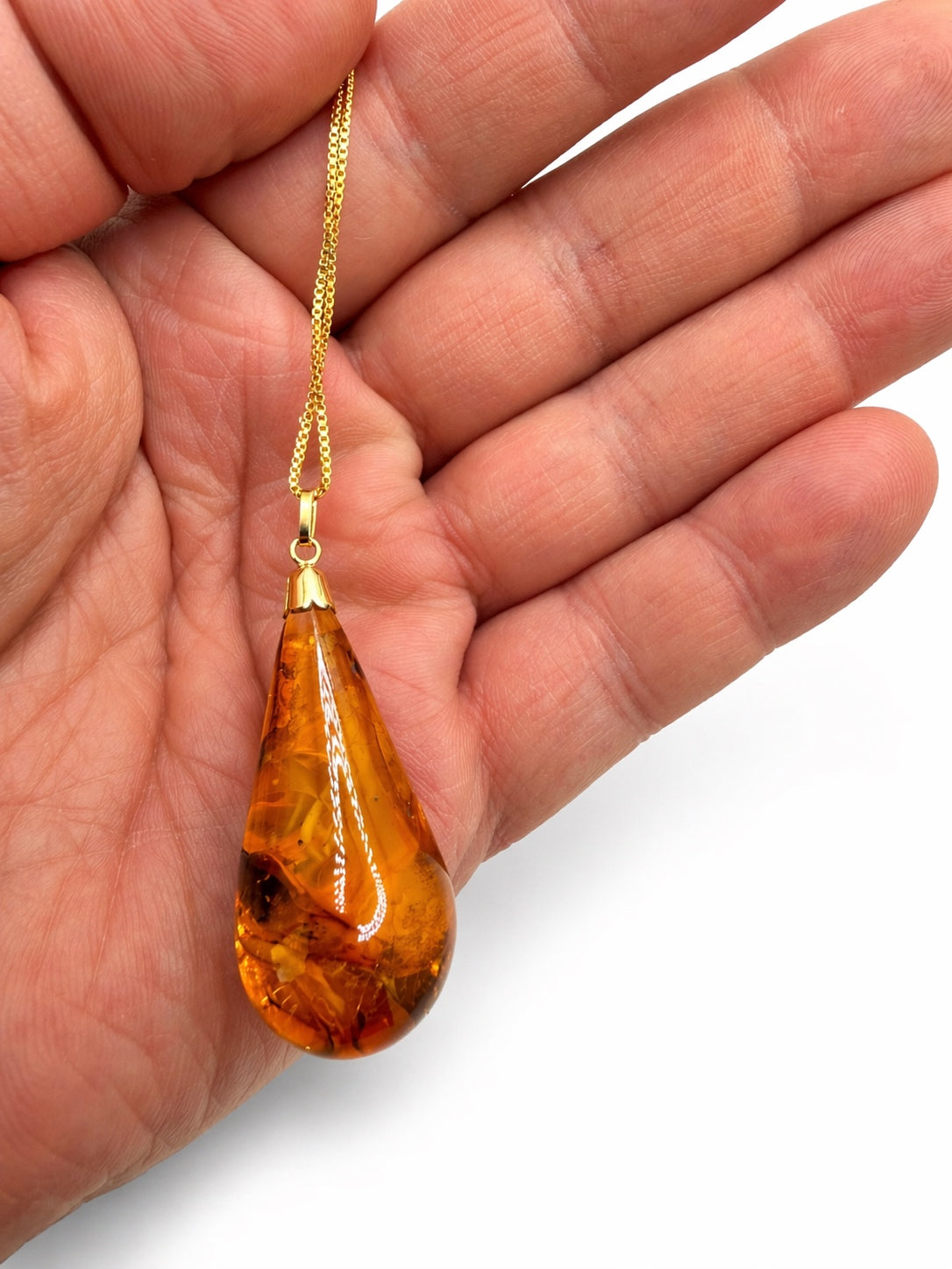 Rare Baltic Amber Pendant, Lemon Cognac Amber, 14K Gold Bale, Natural Plant Inclusions, One of a Kind Amber Pendant