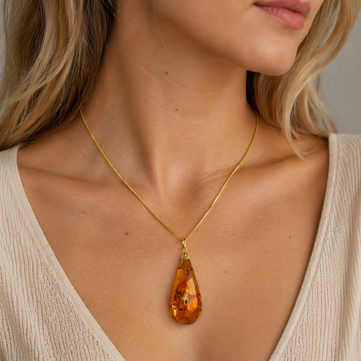 Rare Baltic Amber Pendant, Lemon Cognac Amber, 14K Gold Bale, Natural Plant Inclusions, One of a Kind Amber Pendant