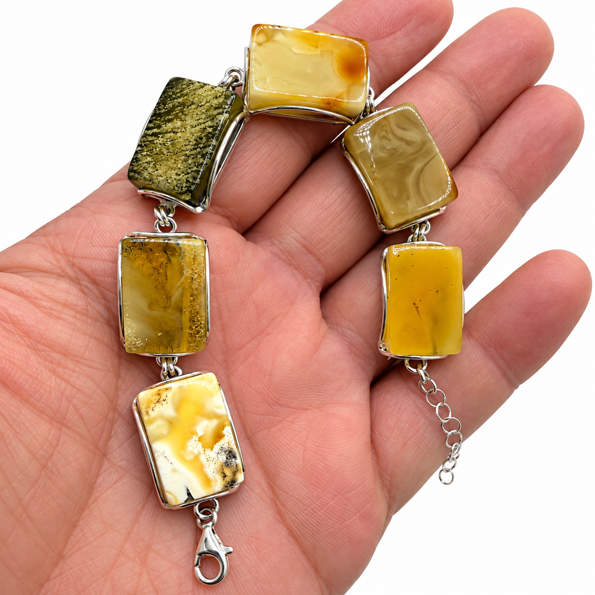 One of a Kind Baltic Amber Bracelet Sterling Silver
