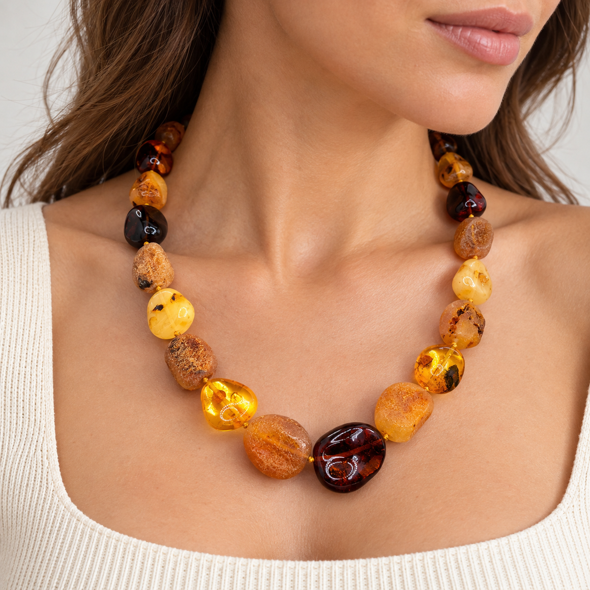 Museum Quality Baltic Amber Necklace, Large Multicolor Amber Beads, 22 Inch Statement Necklace