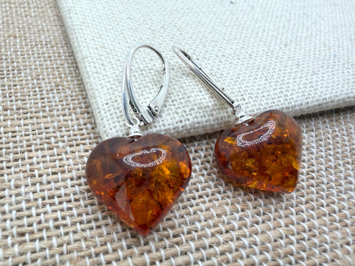 Baltic amber heart leverback drop earrings
