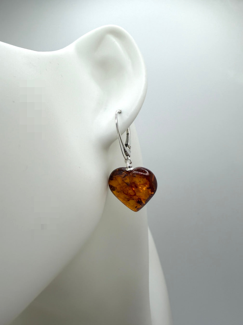 Baltic amber heart leverback drop earrings
