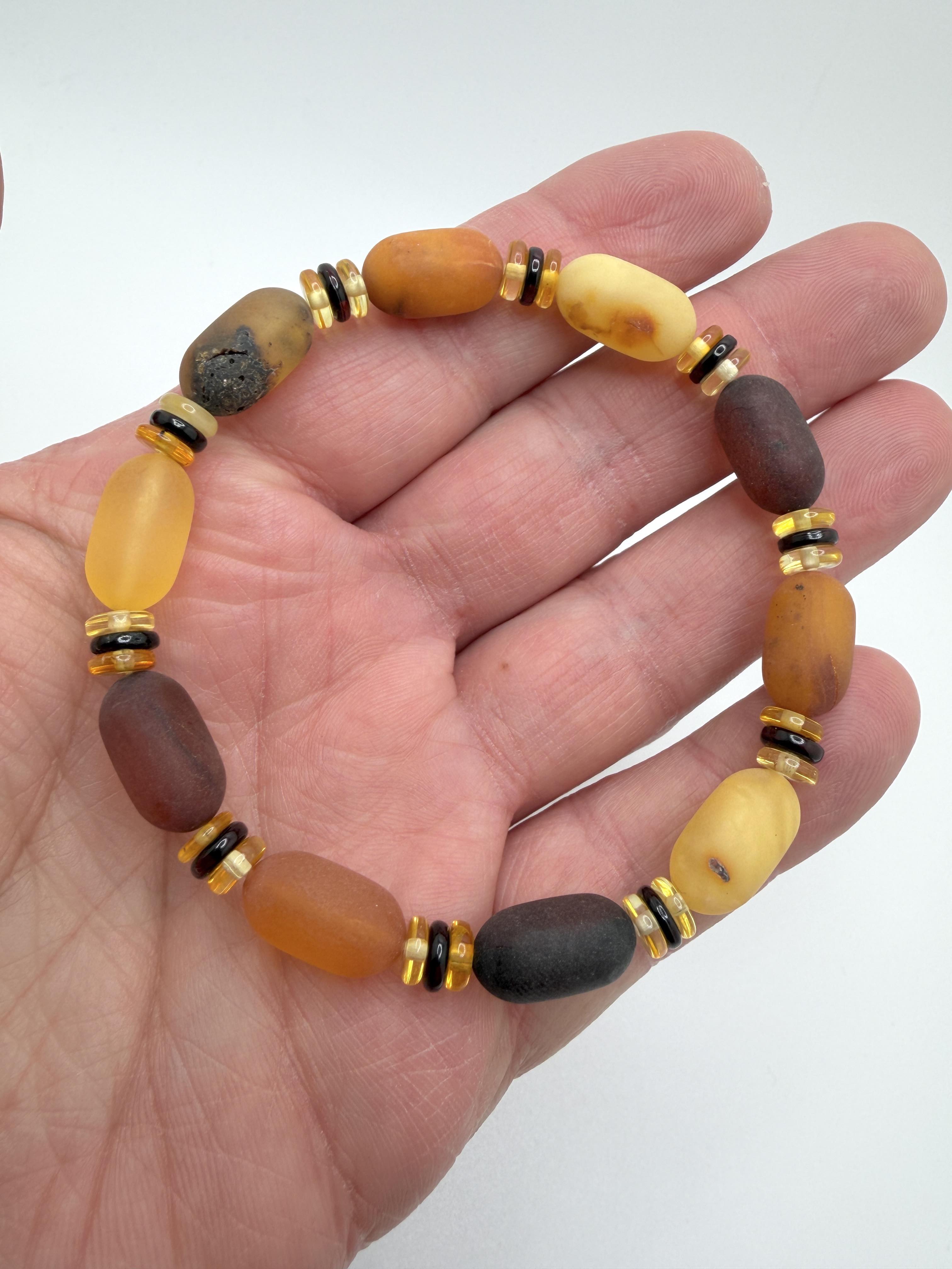 Genuine Baltic Amber Men’s Stretch Bracelet | Multicolor | Butterscotch, Lemon, Cherry & Honey | Handmade Amber Jewelry