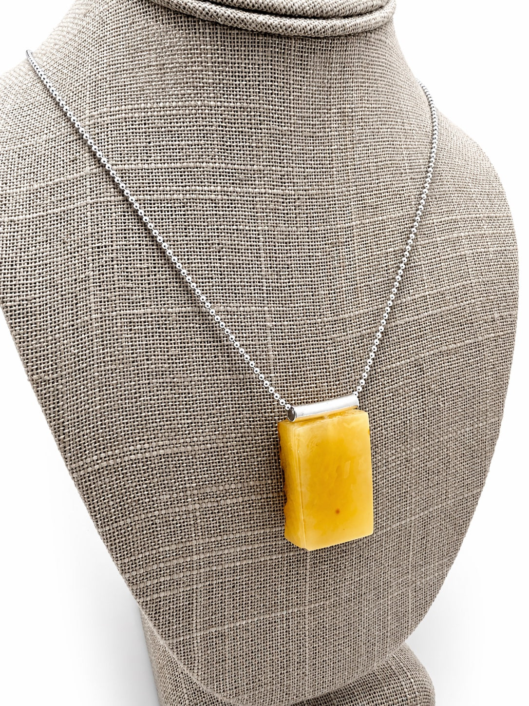 Modern Butterscotch Baltic Amber Pendant – Sterling Silver Bead Chain – One of a Kind Statement Necklace