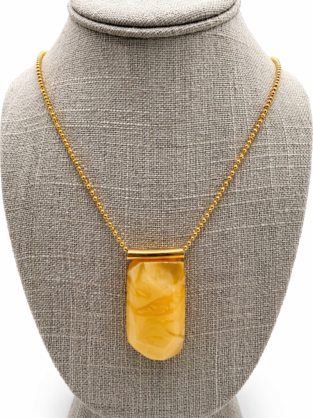 Modern One of a Kind Baltic Amber Pendant – Gold Plated Sterling Silver Bead Chain – Butterscotch Amber Statement Necklace