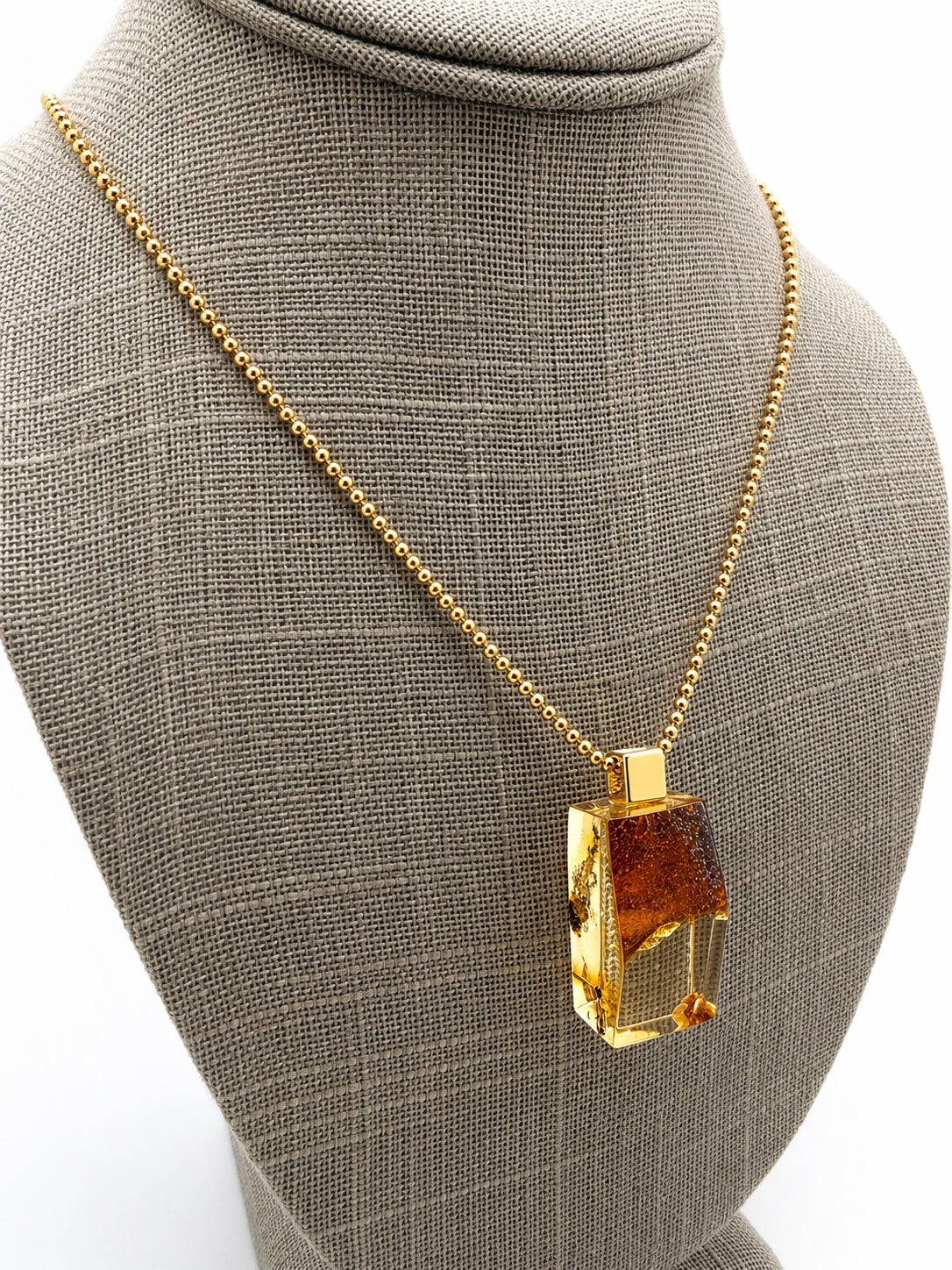 Modern One of a Kind Clear Lemon Baltic Amber Pendant – Gold Plated Sterling Silver Bead Chain – Rare Transparent Amber Necklace