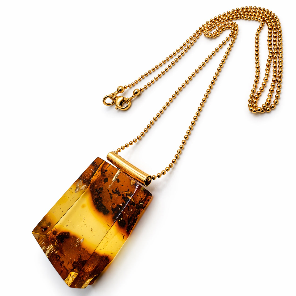 Gold Plated Sterling Silver Baltic Amber Pendant – Lemon Amber – Handmade Modern Jewelry – 22” Bead Chain