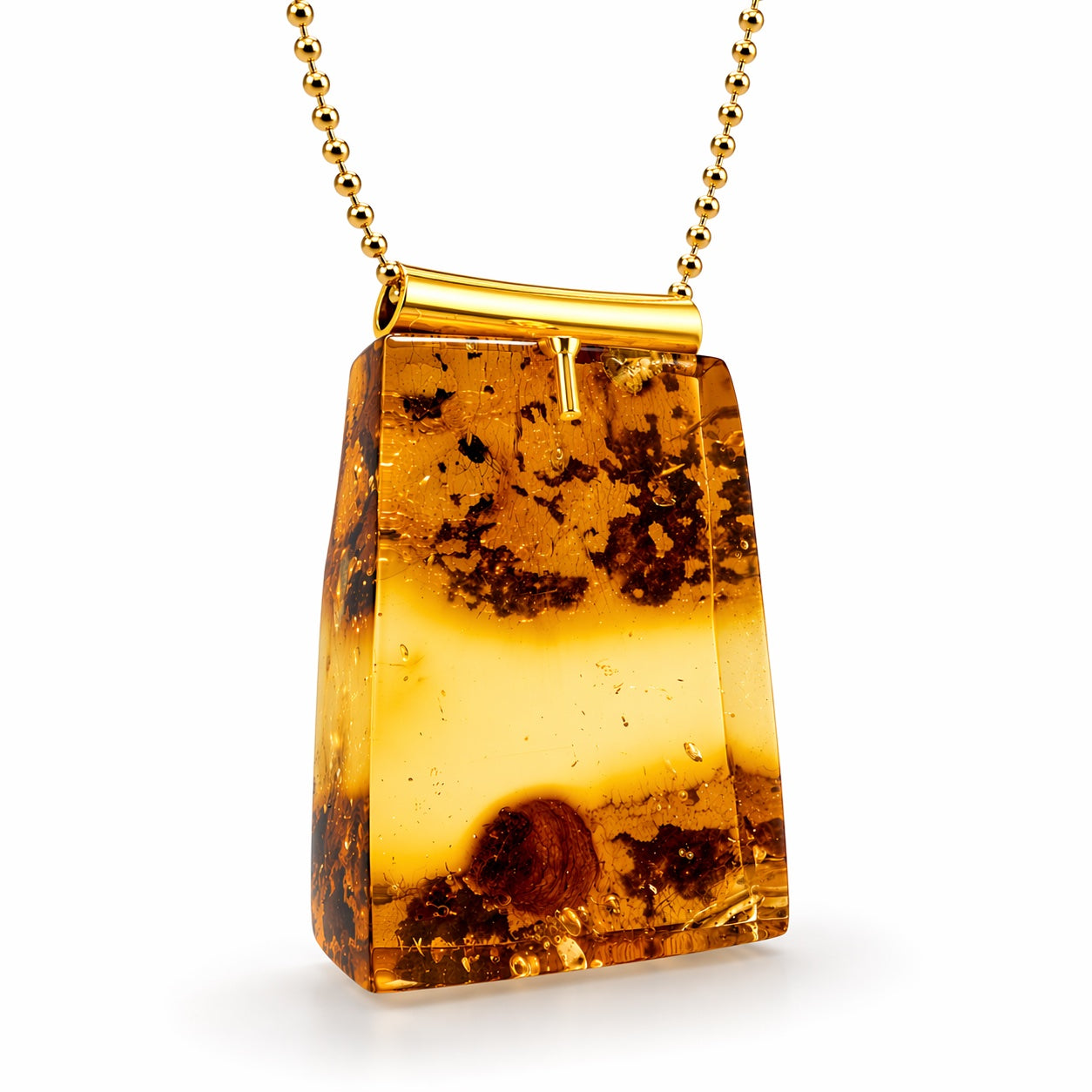 Gold Plated Sterling Silver Baltic Amber Pendant – Lemon Amber – Handmade Modern Jewelry – 22” Bead Chain